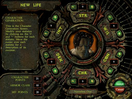 Planescape: Torment Online Walkthrough - Creating a New Character -  Sorcerer\'s Place
