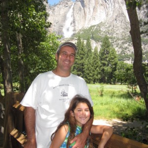 Yosemite Falls behind my daughter and me